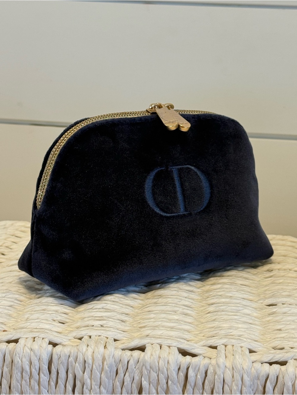 Dior Velvet Navy Cosmetic Pouch with Gold Zipper